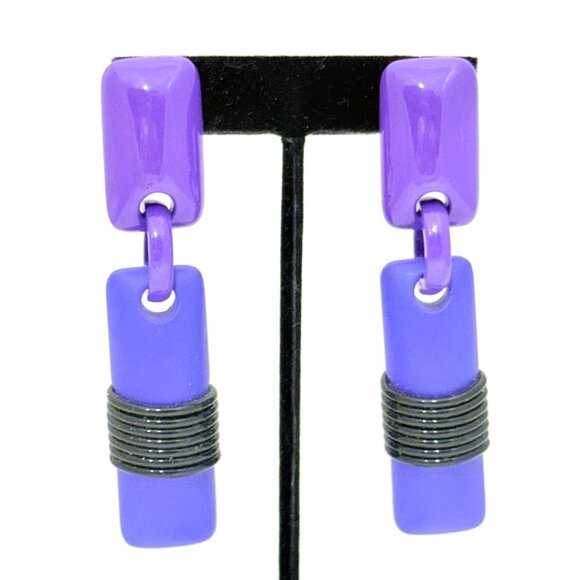 Vintage D'alessio Acrylic/Lucite Pierced Post Earrings 1980s - NOS - Picture 2 of 5